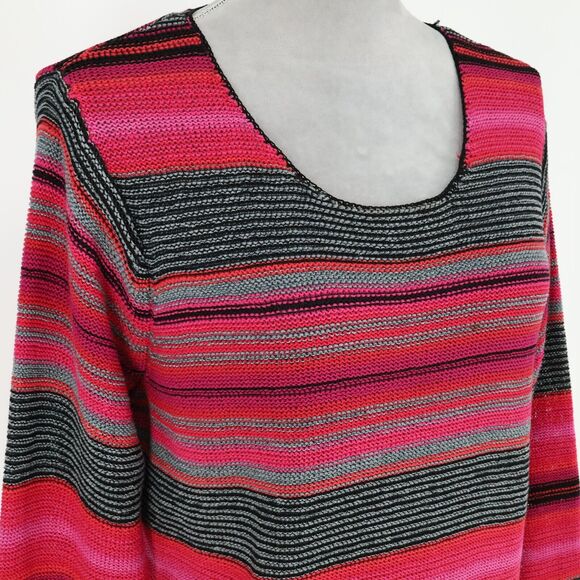 Sigrid Olsen Sport Sweater Womens Large Pink Black Stripe Sleeves Hem Fringe - Picture 6 of 13